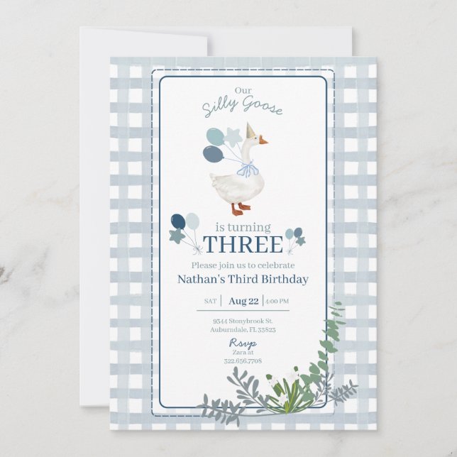 Bobo Sai Aniversário Qualquer Convite Azul Idade (Frente)