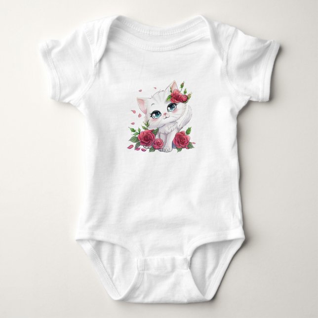 Body Adorável para Bebê - Desenho de Gatinho Fofo (Frente)