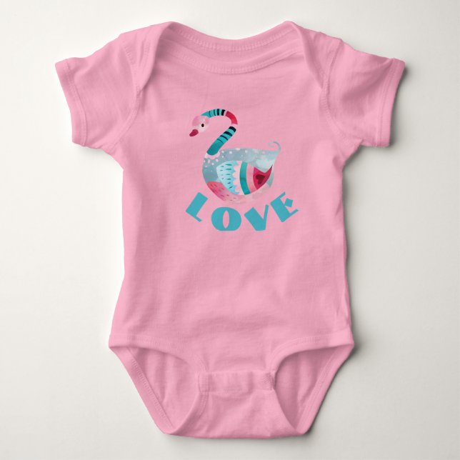 Body de uma peça com cisne de LOVE para bebê (Frente)
