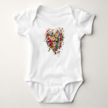 Body infantil camiseta coração e flores