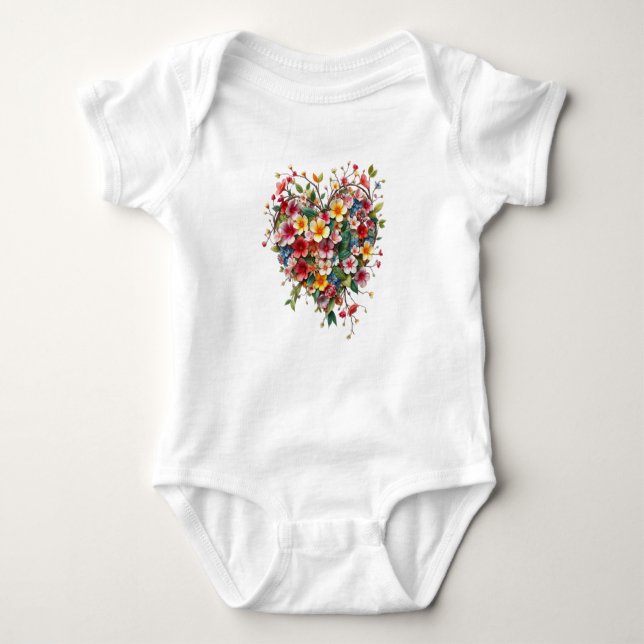 Body infantil camiseta coração e flores (Frente)