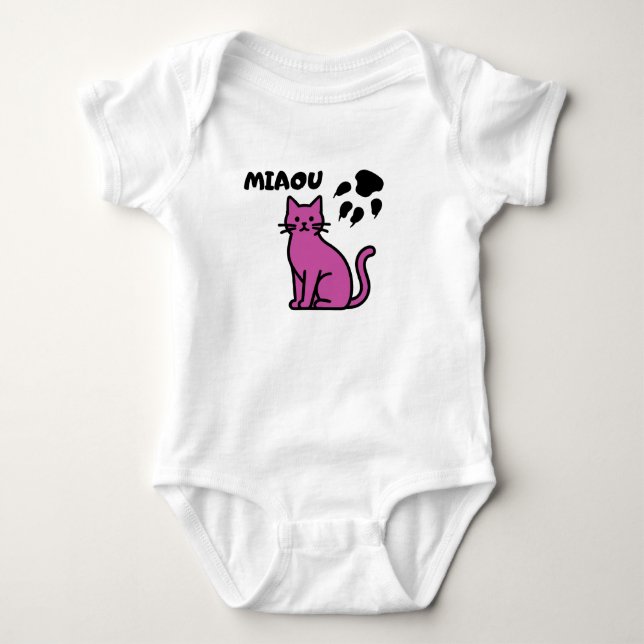 Body "MIAOU" Rosa Fofo para Bebê Gato (Frente)