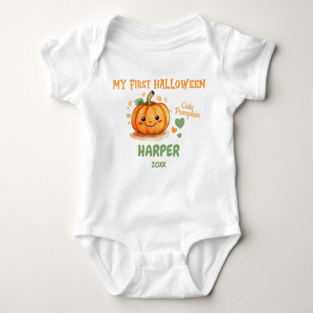 Body Para Bebê 1º Halloween Feliz Abóbora Fofa Bodysuit (Frente)
