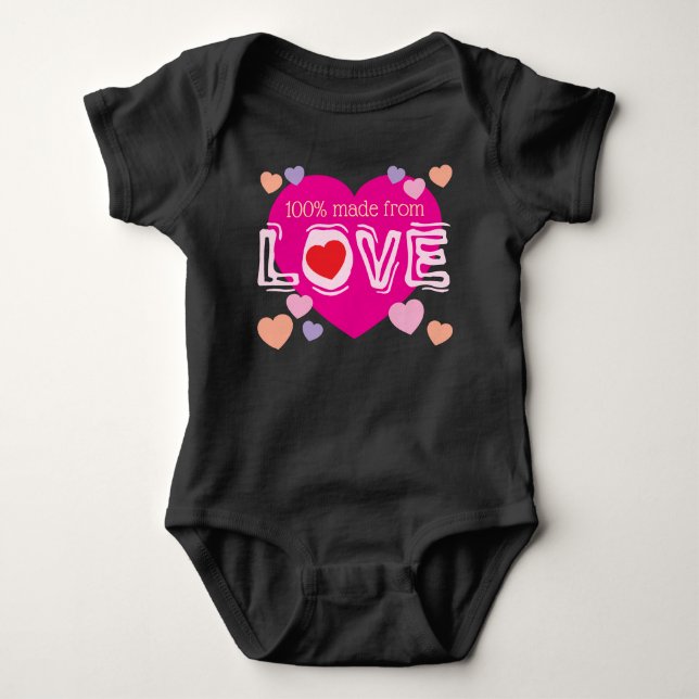 Body Para Bebê 100% made from LOVE pink hearts (Frente)