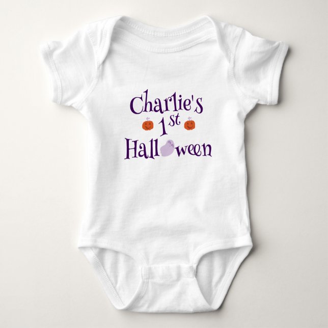 Body Para Bebê 1rua de Halloween Boo Ghost Purple Cute Personaliz (Frente)