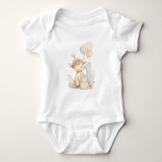 Body Para Bebê 1st birthday highland cow