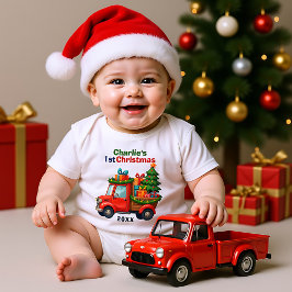 Body Para Bebê 1st Christmas, cown text, Tree Haulin’ & Gift Ball