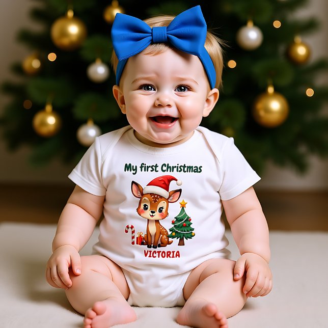 Body Para Bebê 🎄1st Christmas, custom text, ReinDEERly Beloved (1st Christmas, custom text, ReinDEERly Beloved Baby Bodysuit)