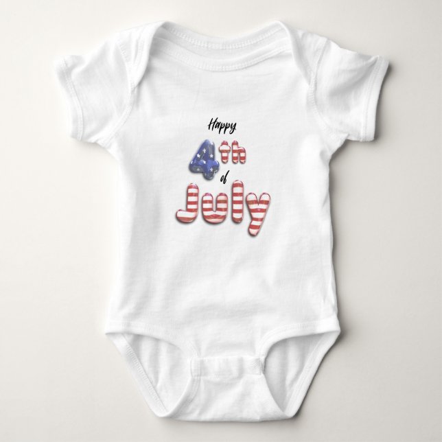 Body Para Bebê 4 de julho Foil Balloons Stars Stripes - Fita (Frente)