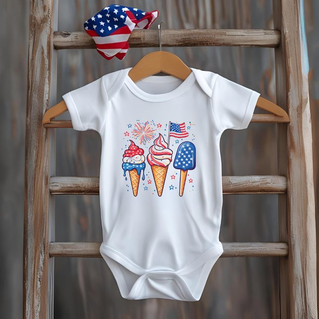 Body Para Bebê 4 de julho Sorvete Baby T-Shirt (Criador carregado)