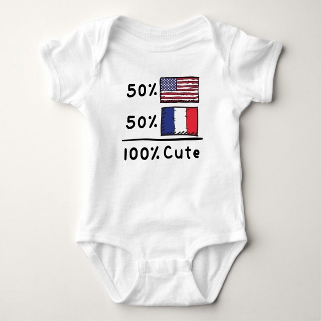 Body Para Bebê 50% americano 50% francês 100% Cute França EUA Fla (Frente)