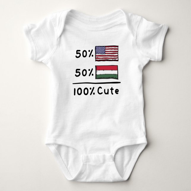 Body Para Bebê 50% americanos 50% húngaros 100% Cute Hungary USA  (Frente)