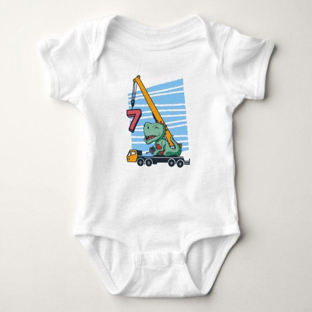 Body Para Bebê 7 years 7th Birthday Mobile Crane Dinosaur (Frente)
