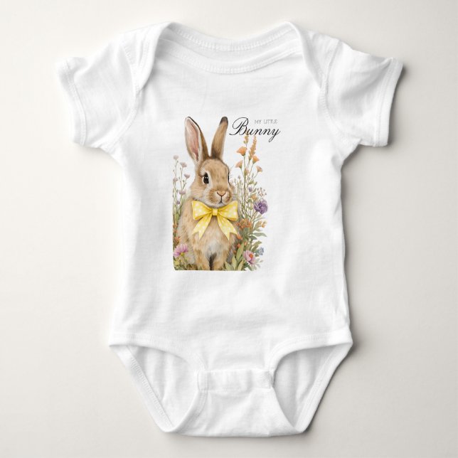 Body Para Bebê A cute little Floral Bunny Yellow Bow Baby Shower  (Frente)