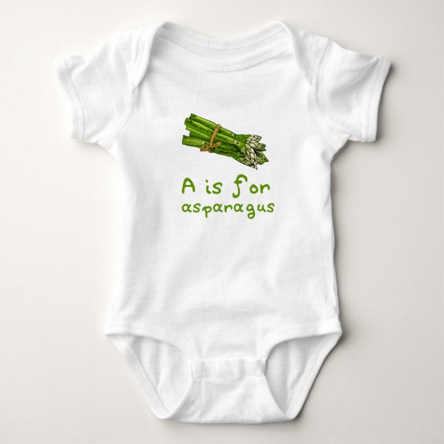 Body Para Bebê A é para ASPARAGUS Green Veggie Alphabet A (Frente)
