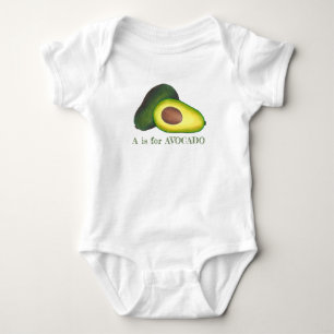 Body Para Bebê A é para AVOCADO Fruta Verde Alfabeto Inicial ABC