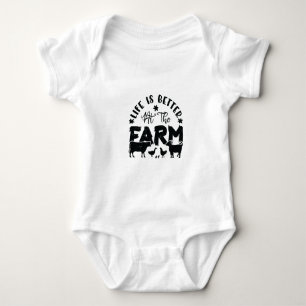 Body Para Bebê A vida é melhor na Fazenda (galinha, vaca, cabra)