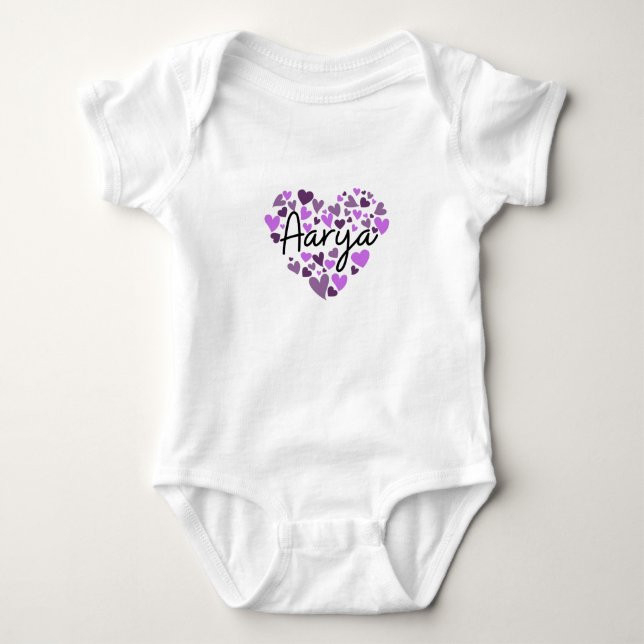 Body Para Bebê Aarya, corações roxos (Frente)