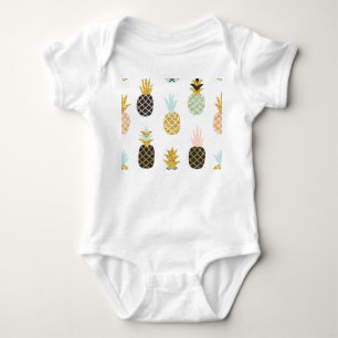 Body Para Bebê Abacaxi com brilho dourado, padrão criativo.