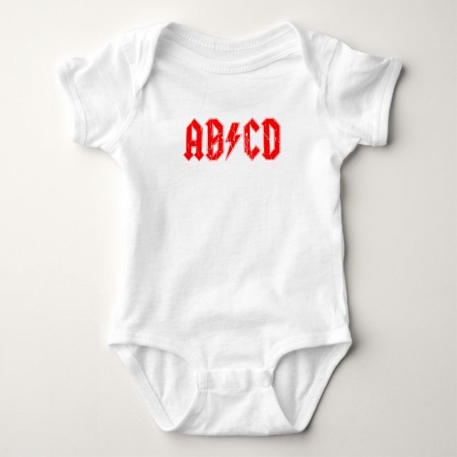 Body Para Bebê ABCD rock símbolo engraçado falso acdc piada (Frente)