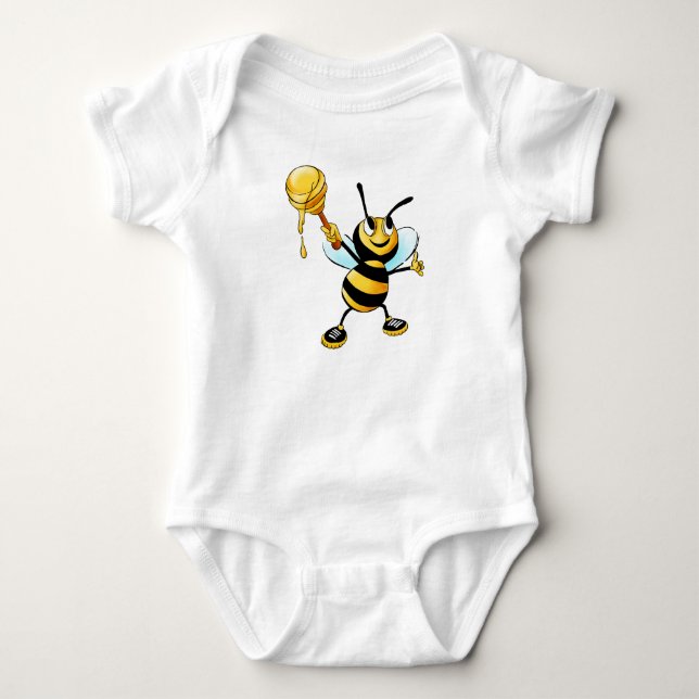 Body Para Bebê Abeja Divertida Com Colher De Mel Usando Tenis  (Frente)