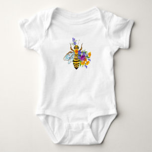 Body Para Bebê Abeja flor com plantas silvestres