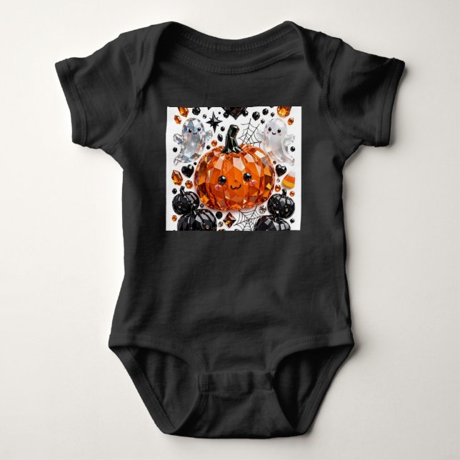 Body Para Bebê Abóbora de Halloween em 3D com Morcego Fantasma (Frente)