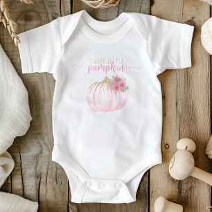 Body Para Bebê Abóbora Rosa Dourada Queda Floral Menina Rosa