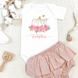 Body Para Bebê Abóbora Rosa Dourada Queda Floral Menina Rosa