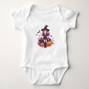 Body Para Bebê Abóboras de Bruxa de Cabelo Roxo Bonito & Morcegos