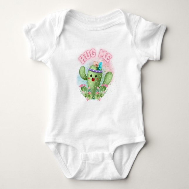 Body Para Bebê Abraçar-me Cactus Engraçado Cozy Bebê Roupa (Frente)