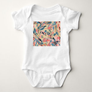 Body Para Bebê Abstrato: creme floral geométrico.