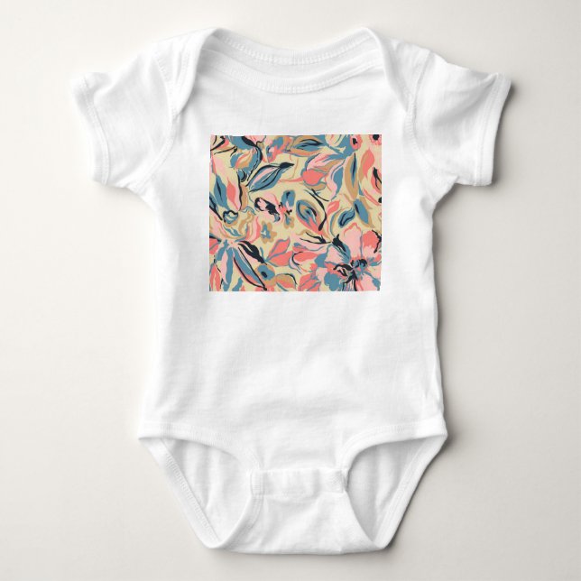 Body Para Bebê Abstrato: creme floral geométrico. (Frente)