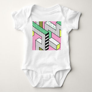 Body Para Bebê Abstrato Memphis: formas geométricas de 80s.