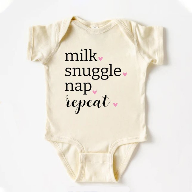 Body Para Bebê Aconchego de Leite Sono Repita Divertido Minimalis (Milk Snuggle Nap Repeat Funny Minimalist Baby Bodysuit)