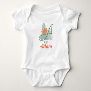 Body Para Bebê Adam Name Reveal - Letra A Woodland Boy Squirrel