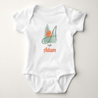 Body Para Bebê Adam Name Reveal - Letra A Woodland Boy Squirrel