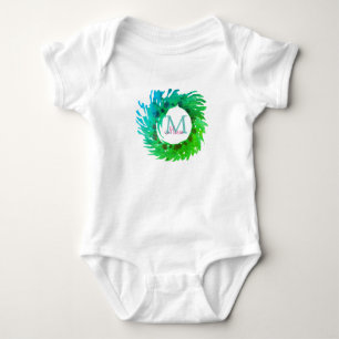 Body Para Bebê Adicionar monograma rosa verde verde coroa de Nata