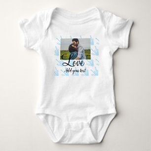 Body Para Bebê Adicione textura de brilho floral azul simples
