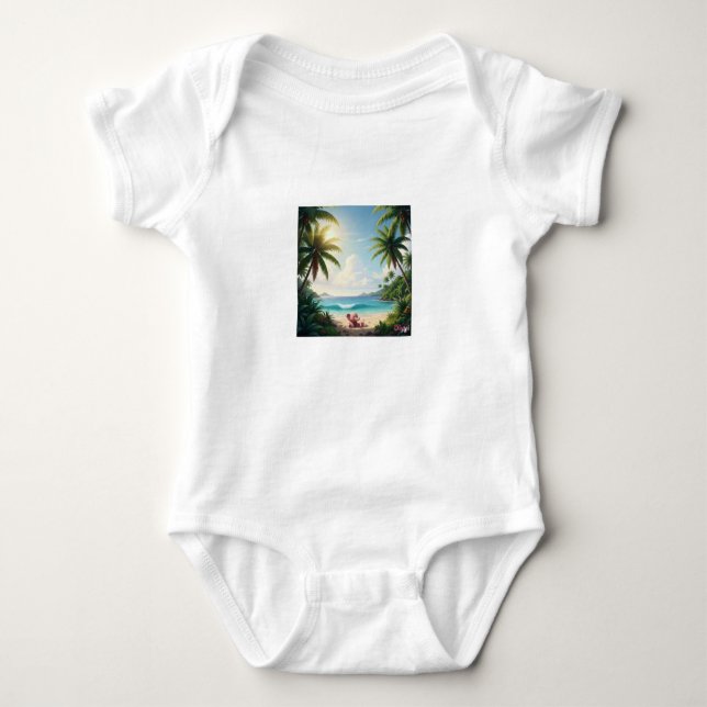 Body Para Bebê Adorable Baby Bodysuit – Elephant & Palm Trees (Frente)