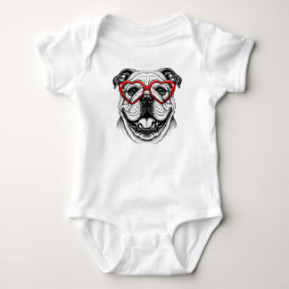 Body Para Bebê Adorable Bulldog in Red Heart Glasses - Love Dog