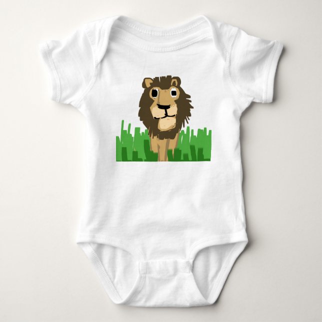 Body Para Bebê Adorable Hand-Drawn Lion in Tall Grass  (Frente)