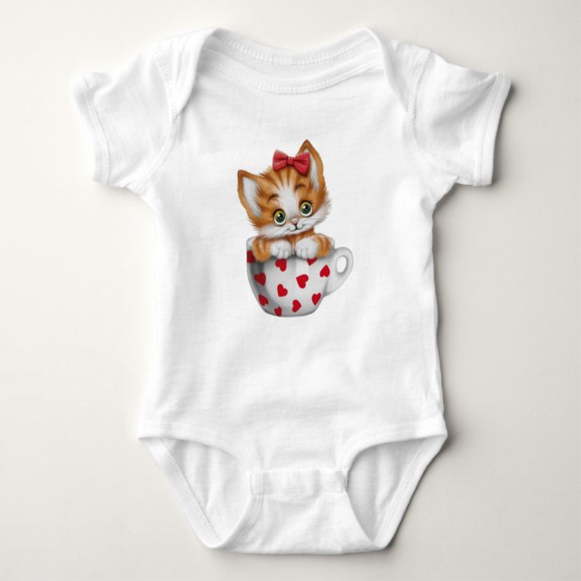Body Para Bebê "Adorable Kitten in Cup Baby Bodysuit  (Frente)