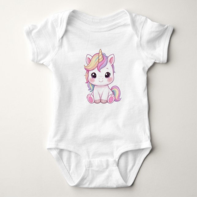 Body Para Bebê Adorable Magical Unicorn Sticker Illustration (Frente)