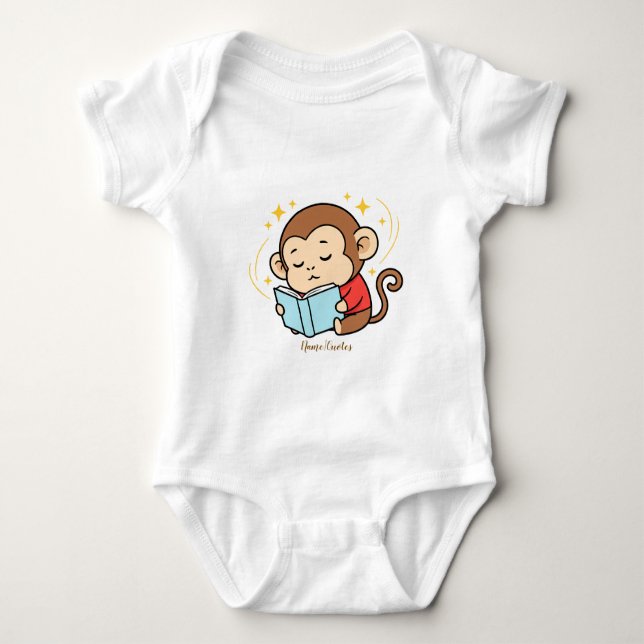 Body Para Bebê Adorable Monkey Reading Book (Frente)