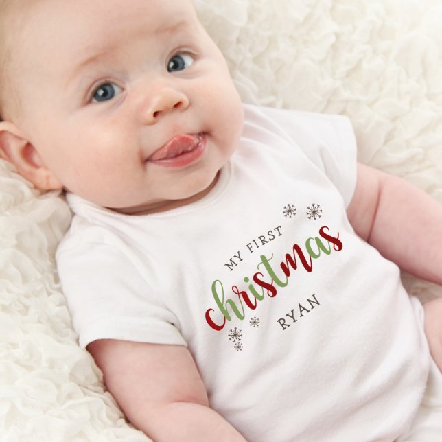Body Para Bebê Adorable Nome do Meu Primeiro Natal (Cute My First Christmas Name Baby Bodysuit)