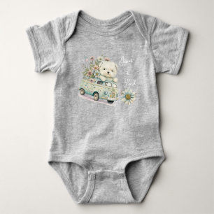Body Para Bebê Adorável Arte Naïf em Aquarela Cachorro Carro Flor