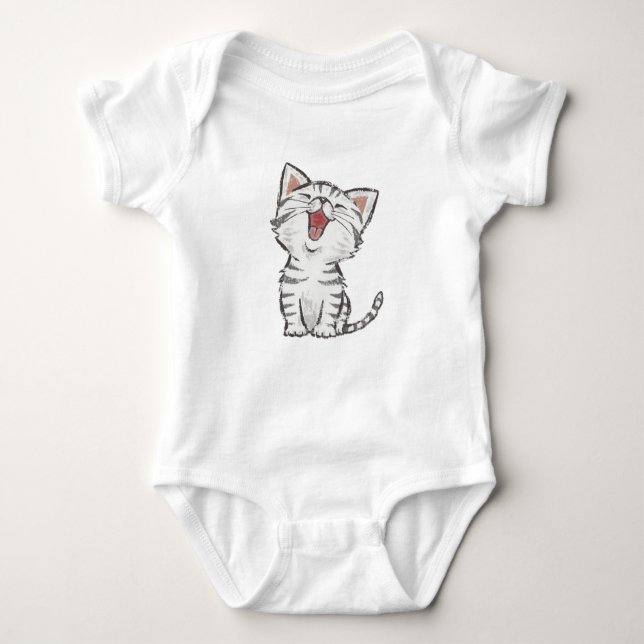 Body Para Bebê Adorável Cinza Feliz (Cinza) Kitten (Frente)