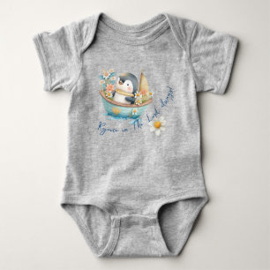 Body Para Bebê Adorável Pinguim de Aquarela Pastel Barco Flores