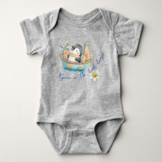 Body Para Bebê Adorável Pinguim de Aquarela Pastel Barco Flores